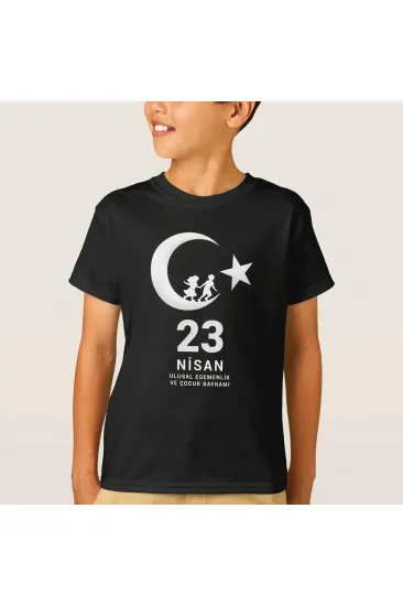 Çocuk 23 Nisan Ulusal Egemenlik ve Çocuk Bayramı Baskılı Bisiklet Yaka T-shirt - Siyah Çocuk 23 Nisan Ulusal Egemenlik ve Çocuk Bayramı Baskılı Bisiklet Yaka T-shirt - Siyah