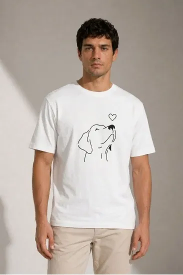 Erkek Köpek Figürlü Minimal Baskılı Tişört Kısa Kol Yazlık T-Shirt - Beyaz Erkek Köpek Figürlü Minimal Baskılı Tişört Kısa Kol Yazlık T-Shirt - Beyaz