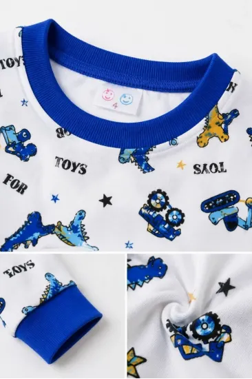 Erkek Çocuk Premium Penye Dinozor Desenli Uzun Kollu Pijama Takımı 2-11 Yaş - Mavi Erkek Çocuk Premium Penye Dinozor Desenli Uzun Kollu Pijama Takımı 2-11 Yaş - Mavi