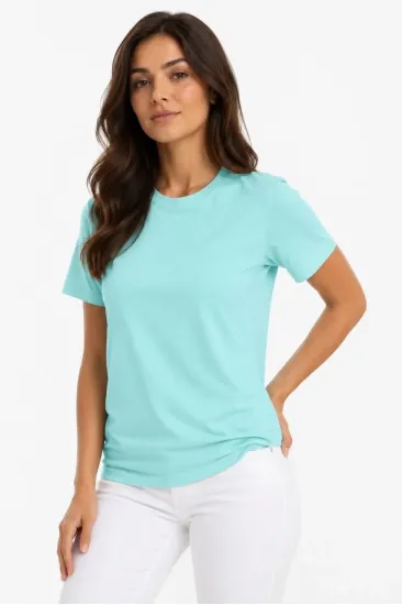 Kadın T-Shirt Bisiklet Yaka Slim Fit Likralı Tişört Günlük Basic Body - Turkuaz Kadın T-Shirt Bisiklet Yaka Slim Fit Likralı Tişört Günlük Basic Body - Turkuaz