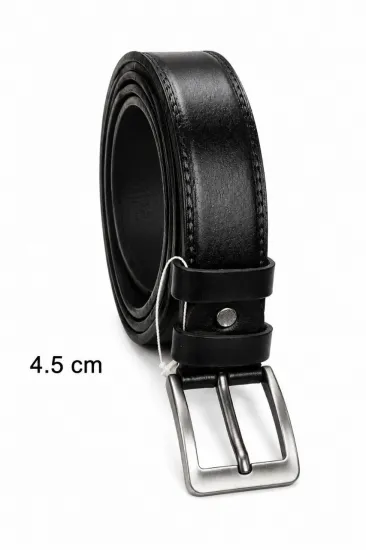 Erkek Hakiki Deri 4.5 cm Klasik ve Kot Pantolon Kemeri Metal Tokalı Siyah