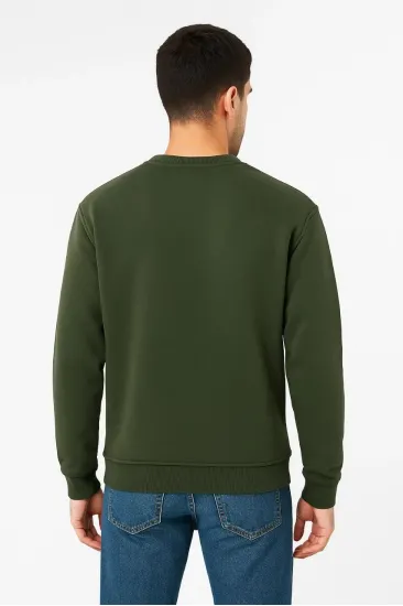 Erkek 3 İplik Pamuklu Düz Bisiklet Yaka SweatShirt - Haki Erkek 3 İplik Pamuklu Düz Bisiklet Yaka SweatShirt - Haki