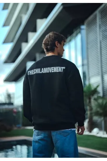 Erkek 3 iplik Pamuklu Bisiklet Yaka Oversize Baskılı SweatShirt - Siyah Erkek 3 iplik Pamuklu Bisiklet Yaka Oversize Baskılı SweatShirt - Siyah