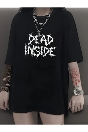 Kadın T-shirt Bisiklet Yaka Oversize Kısa Kollu Tişört - Siyah Kadın T-shirt Bisiklet Yaka Oversize Kısa Kollu Tişört - Siyah