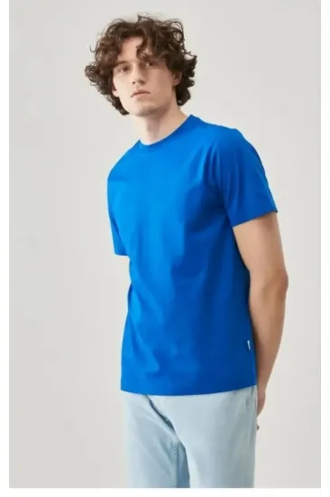 Erkek Düz Penye Tişört Bisiklet Yaka Kısa Kol Regular Fit T-Shirt - Mavi Erkek Düz Penye Tişört Bisiklet Yaka Kısa Kol Regular Fit T-Shirt - Mavi