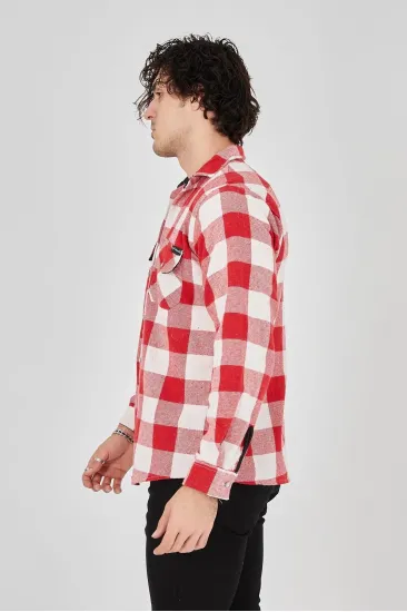 Erkek Oduncu Gömlek Uzun Kollu Şardonlu Kareli Desen Regular Fit Manşetli Çift - Pembe Erkek Oduncu Gömlek Uzun Kollu Şardonlu Kareli Desen Regular Fit Manşetli Çift - Pembe