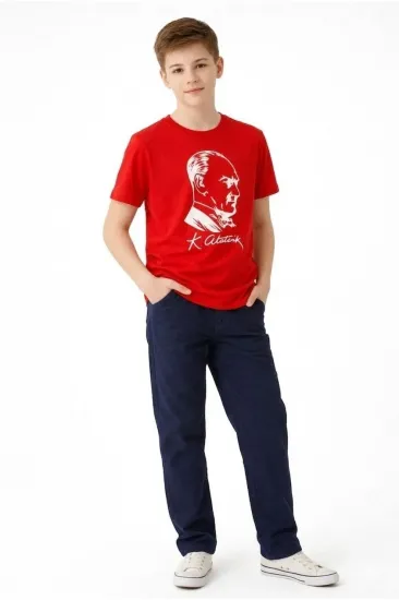 Erkek Çocuk Atatürk Baskılı Tişört Kısa Kollu Bisiklet Yaka T-Shirt - Kırmızı Erkek Çocuk Atatürk Baskılı Tişört Kısa Kollu Bisiklet Yaka T-Shirt - Kırmızı