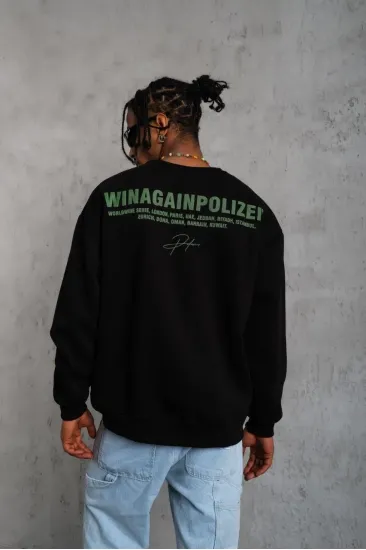 Erkek Bisiklet Yaka Baskılı 3 iplik pamuklu Sweatshirt - Siyah Erkek Bisiklet Yaka Baskılı 3 iplik pamuklu Sweatshirt - Siyah