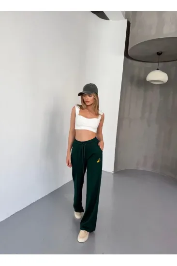Kadın Osy Modal Yumuşak Dokulu Kumaş Nakış işlemeli Rahat Bol Paça Eşofman Pantolon - Yeşil Kadın Osy Modal Yumuşak Dokulu Kumaş Nakış işlemeli Rahat Bol Paça Eşofman Pantolon - Yeşil