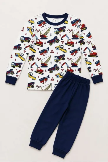 Erkek Çocuk Premium Penye İş Makinesi Desenli Uzun Kollu Pijama Takımı 2-11 Yaş - Lacivert Erkek Çocuk Premium Penye İş Makinesi Desenli Uzun Kollu Pijama Takımı 2-11 Yaş - Lacivert