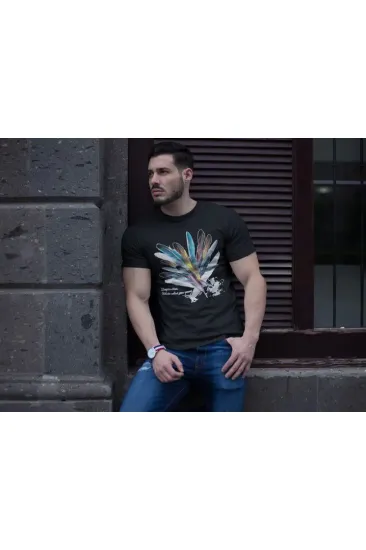 ERKEK Bisiklet Yaka Baskılı Kısa kol T-Shirt - Siyah ERKEK Bisiklet Yaka Baskılı Kısa kol T-Shirt - Siyah