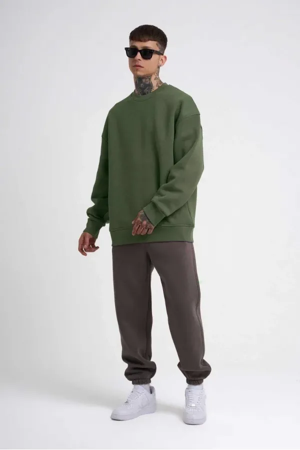 ERKEK Bisikilet Yaka 3 İplik Pamuklu SweatShirt - Haki ERKEK Bisikilet Yaka 3 İplik Pamuklu SweatShirt - Haki