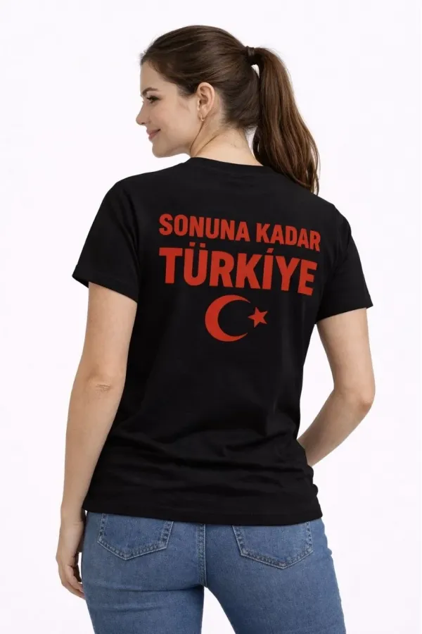 Kadın TÜRKİYE Ay Yıldız Baskılı Taraftar Forma T-Shirt - Siyah Kadın TÜRKİYE Ay Yıldız Baskılı Taraftar Forma T-Shirt - Siyah