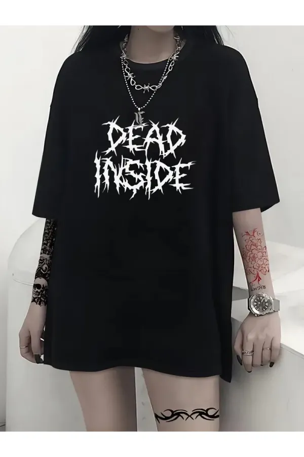 Kadın T-shirt Bisiklet Yaka Oversize Kısa Kollu Tişört - Siyah Kadın T-shirt Bisiklet Yaka Oversize Kısa Kollu Tişört - Siyah