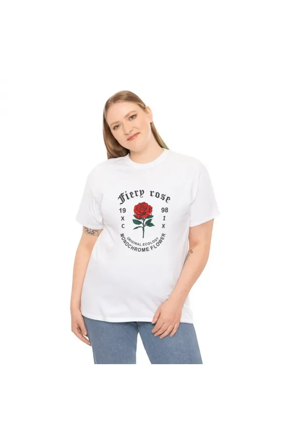 Kadın Bisiklet Yaka Baskılı Kısa kol T-Shirt - Beyaz Kadın Bisiklet Yaka Baskılı Kısa kol T-Shirt - Beyaz