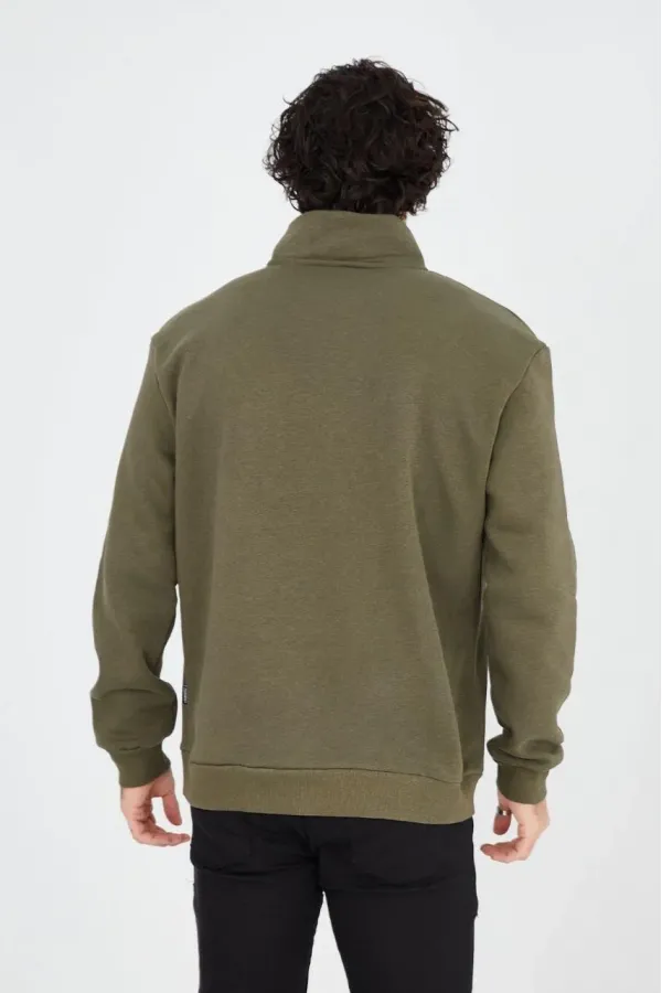 Erkek Yarım Fermuarlı Baskılı 3 iplik pamuklu sweatshirt - Yeşil Erkek Yarım Fermuarlı Baskılı 3 iplik pamuklu sweatshirt - Yeşil