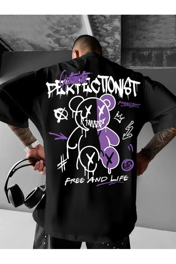 Erkek T-shirt Baskılı Bisiklet Yaka Kısa Kol Tişört - Siyah Erkek T-shirt Baskılı Bisiklet Yaka Kısa Kol Tişört - Siyah