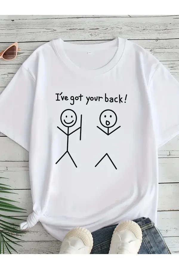 Kadın T-Sirt "I've Got Your Back" Baskılı Kısa kol Tişört - Beyaz Kadın T-Sirt "I've Got Your Back" Baskılı Kısa kol Tişört - Beyaz