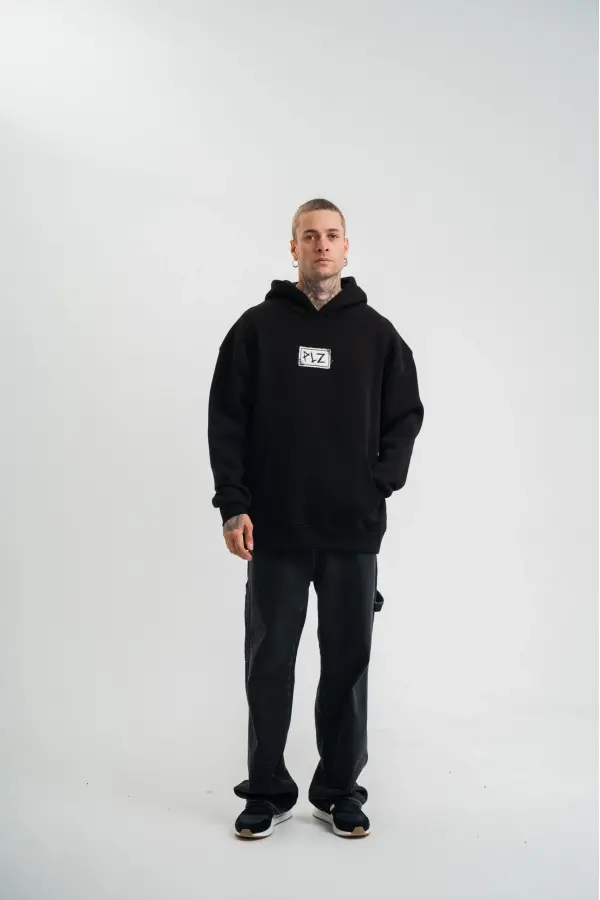 ERKEK 3 İplik Pamuklu Kapüşonlu Patchli Nakışlı Hoodie SweatShirt - Siyah ERKEK 3 İplik Pamuklu Kapüşonlu Patchli Nakışlı Hoodie SweatShirt - Siyah