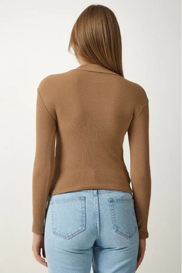 Kadın Full Likralı Fitilli Kaşkorse Body - Kahve Kadın Full Likralı Fitilli Kaşkorse Body - Kahve
