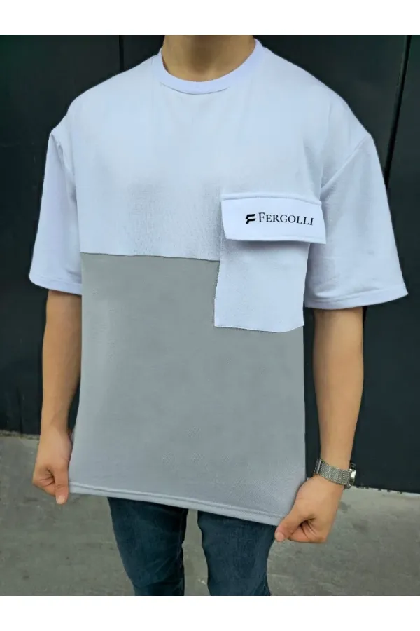 ERKEK Tişört Torba Cepli Parçalı Kısa Kol T-Shirt - Gri ERKEK Tişört Torba Cepli Parçalı Kısa Kol T-Shirt - Gri