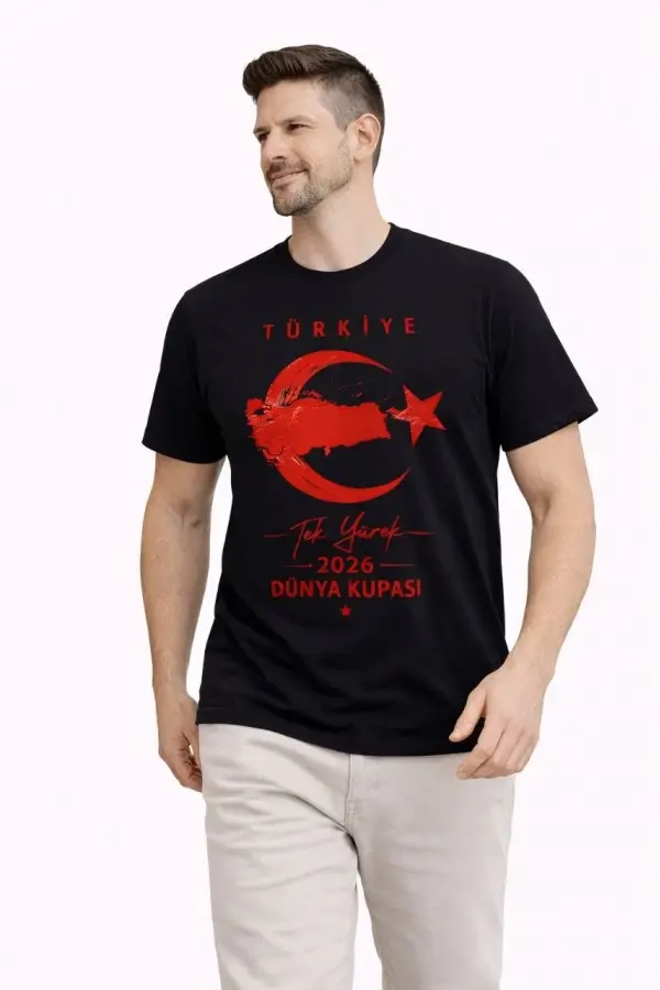 Erkek TÜRKİYE Ay Yıldız Baskılı Taraftar Forma T-Shirt - Siyah Erkek TÜRKİYE Ay Yıldız Baskılı Taraftar Forma T-Shirt - Siyah