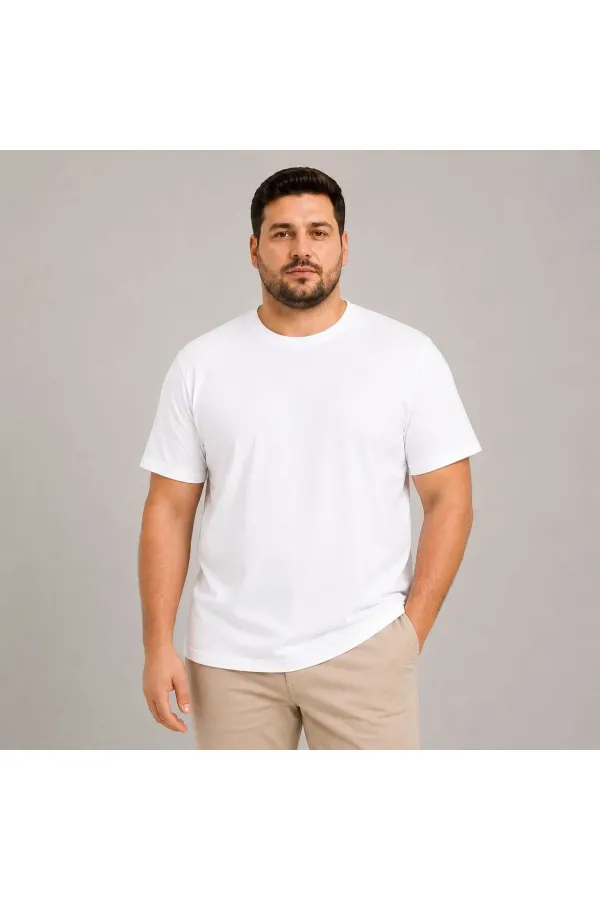 Erkek Battal Big Size Basic Tişört Bisiklet Yaka Rahat Kalıp T-Shirt - Beyaz Erkek Battal Big Size Basic Tişört Bisiklet Yaka Rahat Kalıp T-Shirt - Beyaz