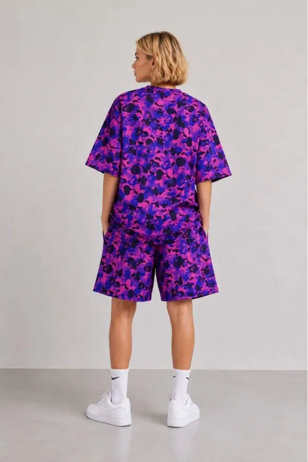 Kız Çocuk Oversize Kalıp Pubg Bape X Shark Nakışlı Cepli Şort Takım - Mor Kız Çocuk Oversize Kalıp Pubg Bape X Shark Nakışlı Cepli Şort Takım - Mor