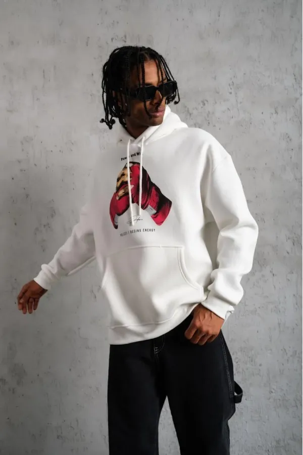 Erkek Kapüşonlu Cepli Boks Eldiven Baskılı 3 İplik Sweatshirt Hoodie - Beyaz Erkek Kapüşonlu Cepli Boks Eldiven Baskılı 3 İplik Sweatshirt Hoodie - Beyaz