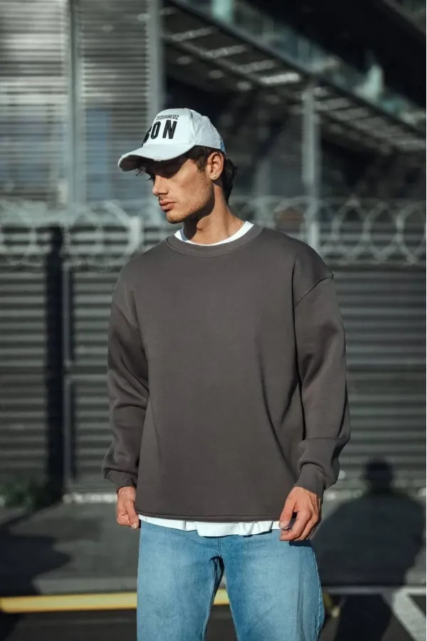 Erkek Bisiklet Yaka 3 iplik Pamuklu Basic SweatShirt - Antrasit Erkek Bisiklet Yaka 3 iplik Pamuklu Basic SweatShirt - Antrasit