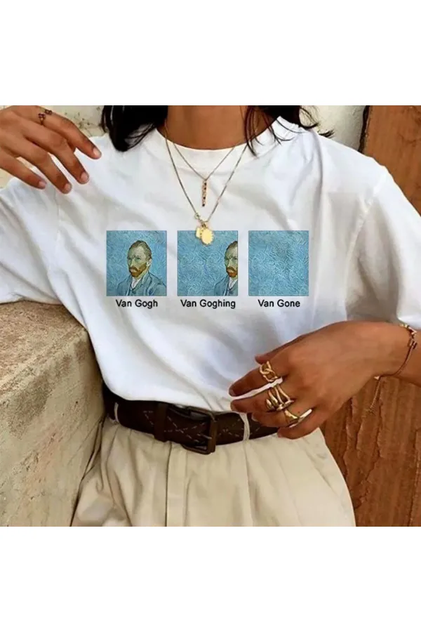 Kadın Baskılı Oversize kısa kol T-Shirt - Beyaz Kadın Baskılı Oversize kısa kol T-Shirt - Beyaz