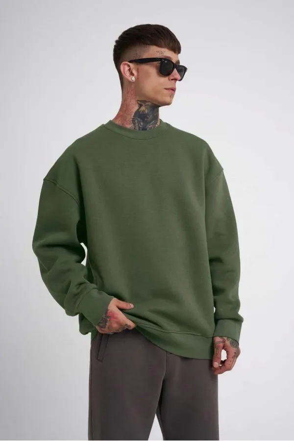 ERKEK Bisikilet Yaka 3 İplik Pamuklu SweatShirt - Haki ERKEK Bisikilet Yaka 3 İplik Pamuklu SweatShirt - Haki