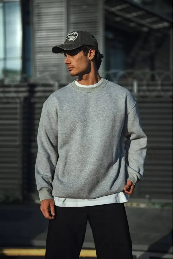 Erkek Kışlık Bisiklet Yaka 3 İplik Basic SweatShirt - Gri Erkek Kışlık Bisiklet Yaka 3 İplik Basic SweatShirt - Gri