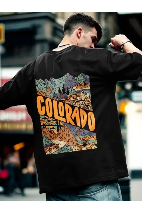 Erkek Tişört Baskılı Oversize Kısa kol T-shirt - Siyah Erkek Tişört Baskılı Oversize Kısa kol T-shirt - Siyah