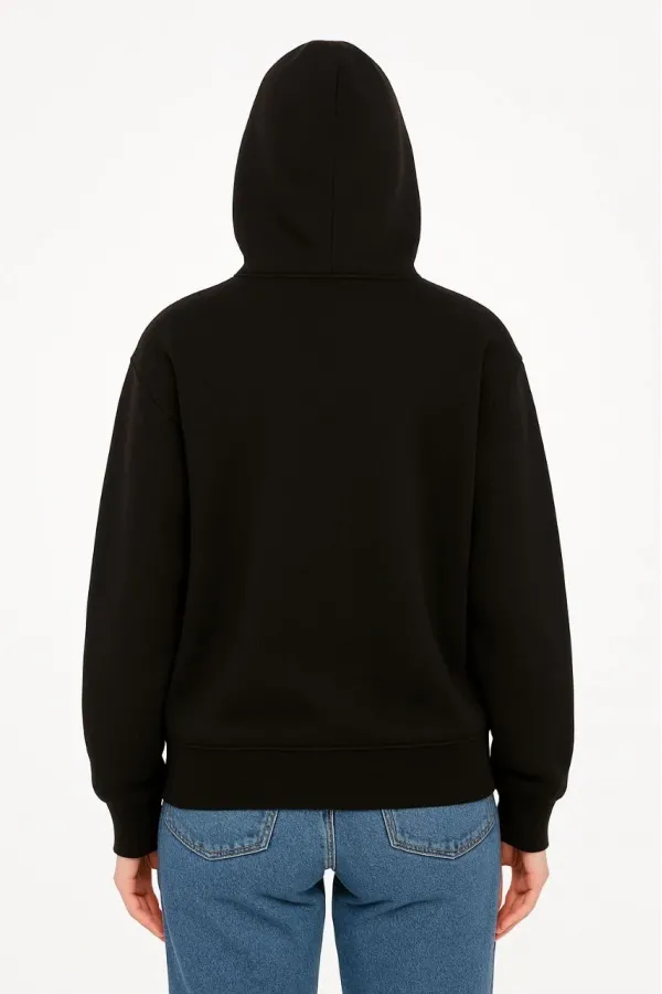Kadın Kapüşonlu 3 İplik Şardonlu Önü Baskılı Fermuarlı Oversize Sweatshirt - Siyah Kadın Kapüşonlu 3 İplik Şardonlu Önü Baskılı Fermuarlı Oversize Sweatshirt - Siyah
