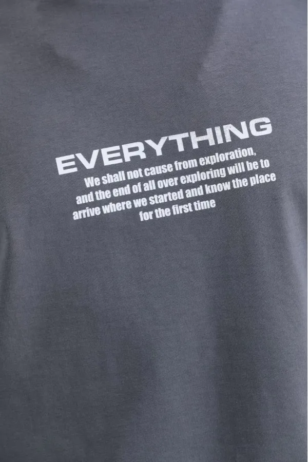 Erkek Tişort Bisiklet Yaka Baskılı Oversize T-Shirt - Gri Erkek Tişort Bisiklet Yaka Baskılı Oversize T-Shirt - Gri