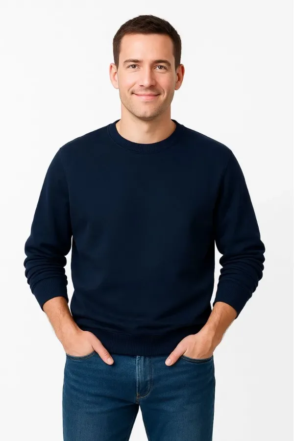 Erkek 3 İplik Pamuklu Düz Bisiklet Yaka SweatShirt - Lacivert Erkek 3 İplik Pamuklu Düz Bisiklet Yaka SweatShirt - Lacivert