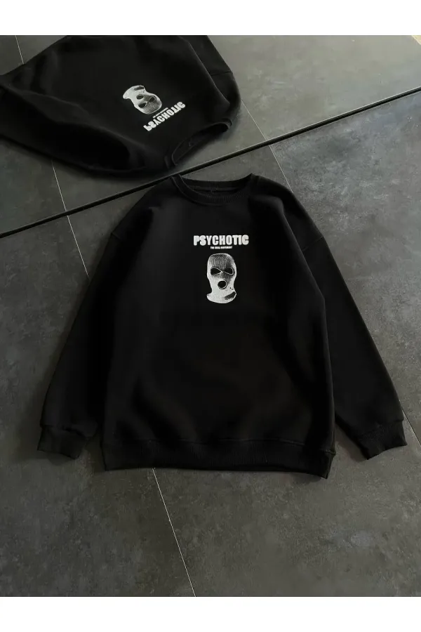 Kadın 3 iplik Kışlık Bisiklet Yaka Baskılı SweatShirt - Siyah Kadın 3 iplik Kışlık Bisiklet Yaka Baskılı SweatShirt - Siyah