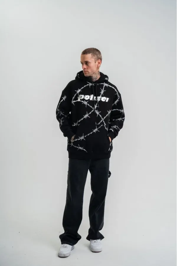 ERKEK Kapüşonlu Varak ve Pano Baskılı Hoodie  SweatShirt- Siyah