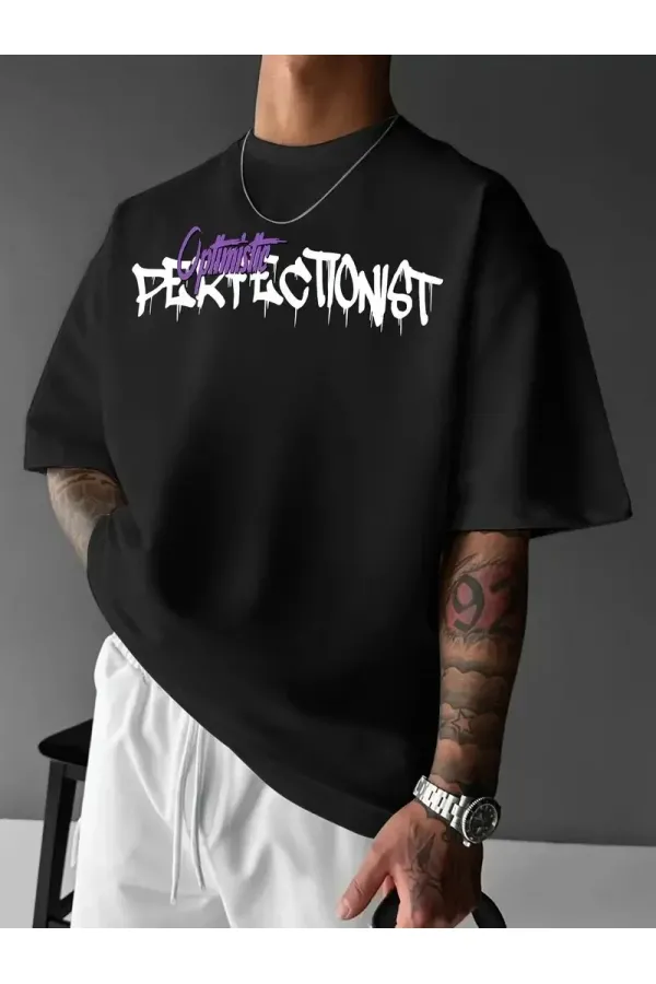 Erkek T-shirt Baskılı Bisiklet Yaka Kısa Kol Tişört - Siyah Erkek T-shirt Baskılı Bisiklet Yaka Kısa Kol Tişört - Siyah