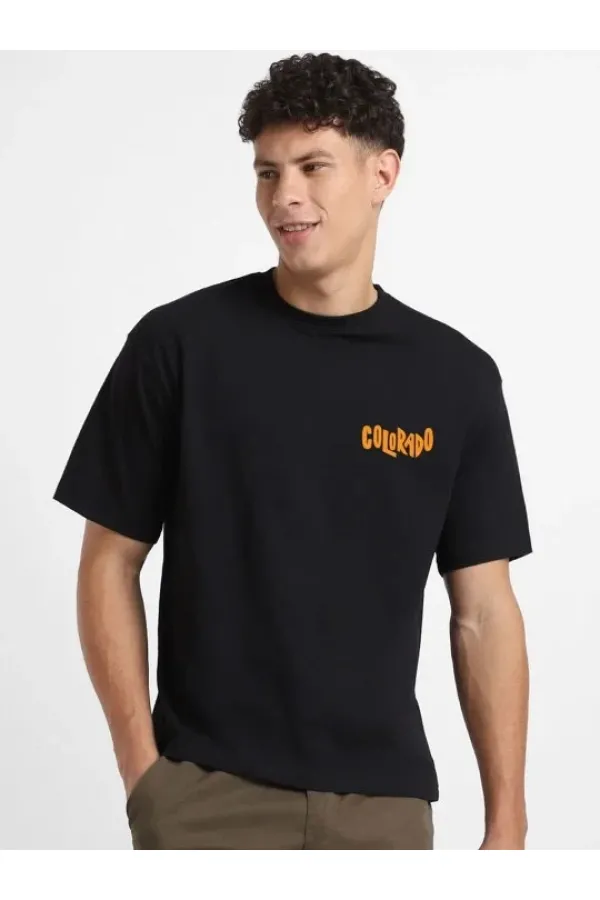 Erkek Tişört Baskılı Oversize Kısa kol T-shirt - Siyah Erkek Tişört Baskılı Oversize Kısa kol T-shirt - Siyah