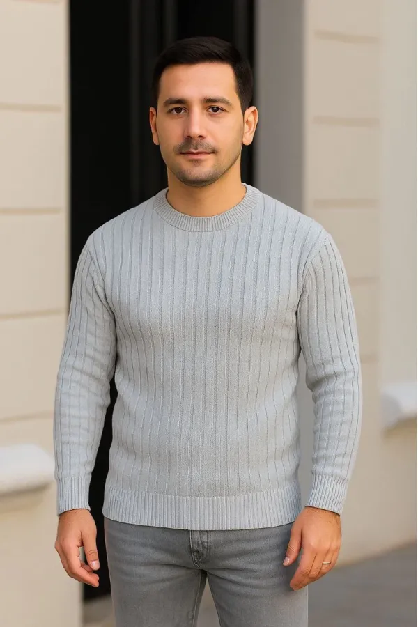 Erkek Fitilli Triko Kazak 2’li Set Siyah Gri Kalın Dokuma Pamuklu Regular Fit Bisiklet Erkek Fitilli Triko Kazak 2’li Set Siyah Gri Kalın Dokuma Pamuklu Regular Fit Bisiklet