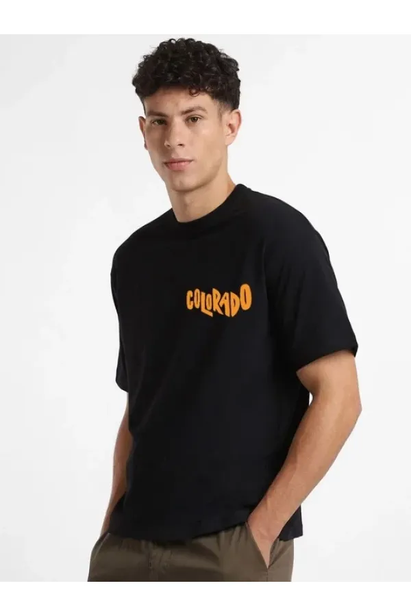 Erkek Tişört Baskılı Oversize Kısa kol T-shirt - Siyah Erkek Tişört Baskılı Oversize Kısa kol T-shirt - Siyah