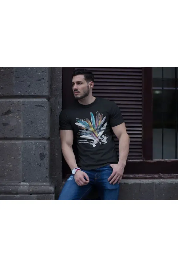 ERKEK Bisiklet Yaka Baskılı Kısa kol T-Shirt - Siyah ERKEK Bisiklet Yaka Baskılı Kısa kol T-Shirt - Siyah