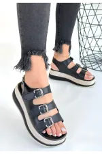 Jatay Siyah Cilt Sandalet Jatay Siyah Cilt Sandalet