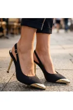 Puen Siyah Saten Stiletto Ayakkabı Puen Siyah Saten Stiletto Ayakkabı