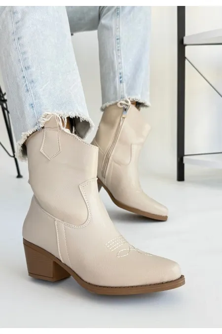 Akver Bej Cilt Topuklu Bot Akver Bej Cilt Topuklu Bot