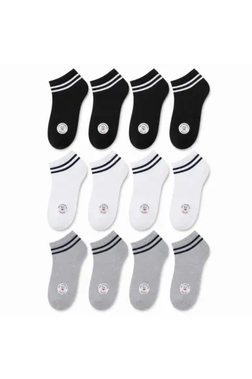 Unisex Çizgili Patik Çorap 12'lı | %85 Pamuklu Geri Dönüşüm İplikli, İnce Dikişli Spor Unisex Çizgili Patik Çorap 12'lı | %85 Pamuklu Geri Dönüşüm İplikli, İnce Dikişli Spor