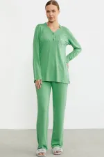 Sementa 76438 Yarım Düğmeli Cep Detaylı Pijama Takım Sementa 76438 Yarım Düğmeli Cep Detaylı Pijama Takım