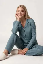 Pjs 30198 Kadın Önden Düğmeli Uzun Kol Pijama Takımı Pjs 30198 Kadın Önden Düğmeli Uzun Kol Pijama Takımı